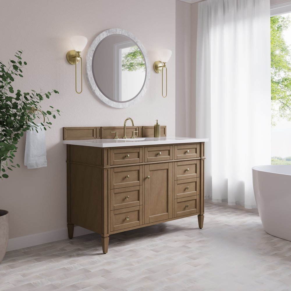 James Martin - Brittany 48" Single Vanity, Pecan w/ 3 CM White Zeus Silestone Top - 655-V48-PCN-3WZ view 4