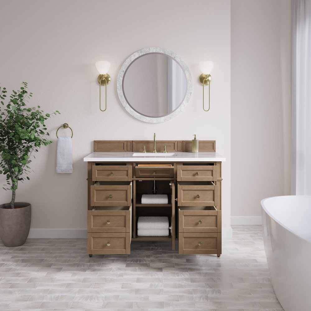 James Martin - Brittany 48" Single Vanity, Pecan w/ 3 CM White Zeus Silestone Top - 655-V48-PCN-3WZ view 6