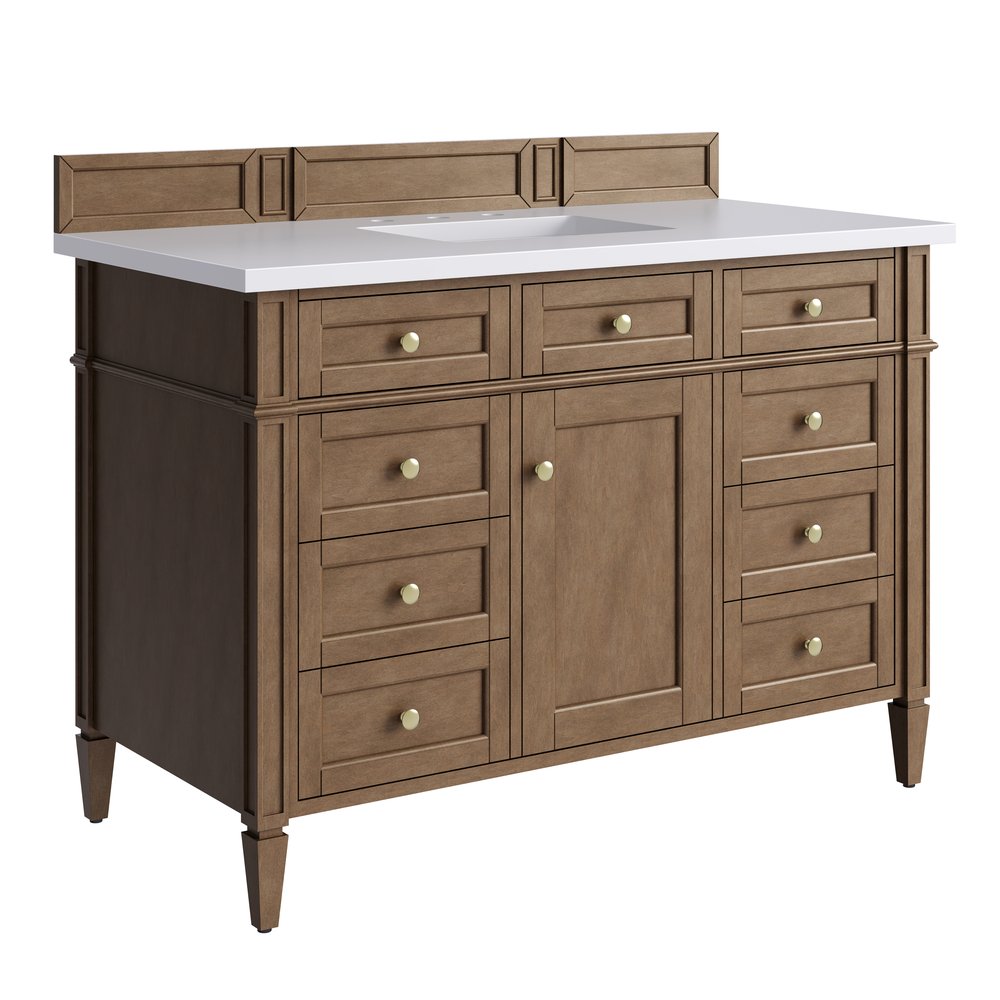 James Martin - Brittany 48" Single Vanity, Pecan w/ 3 CM White Zeus Silestone Top - 655-V48-PCN-3WZ view 12