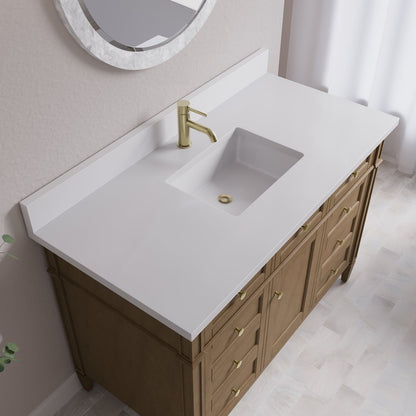James Martin - Brittany 48" Single Vanity, Pecan w/ Single Hole 3 CM White Zeus Silestone Top and Matching Backsplash - 655-V48-PCN-1WZ view 7