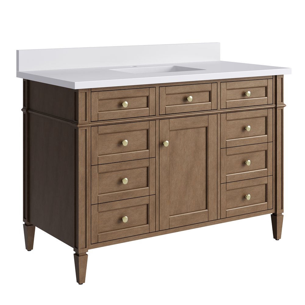 James Martin - Brittany 48" Single Vanity, Pecan w/ Single Hole 3 CM White Zeus Silestone Top and Matching Backsplash - 655-V48-PCN-1WZ view 10