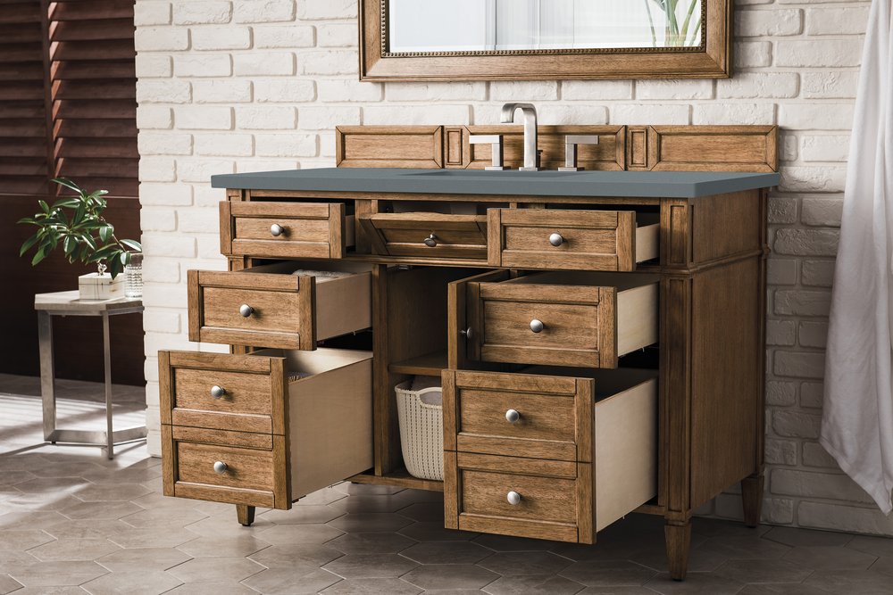James Martin - Brittany 48" Single Vanity, Saddle Brown w/ 3 CM Cala Blue Silestone Top - 650-V48-SBR-3CBL view 5