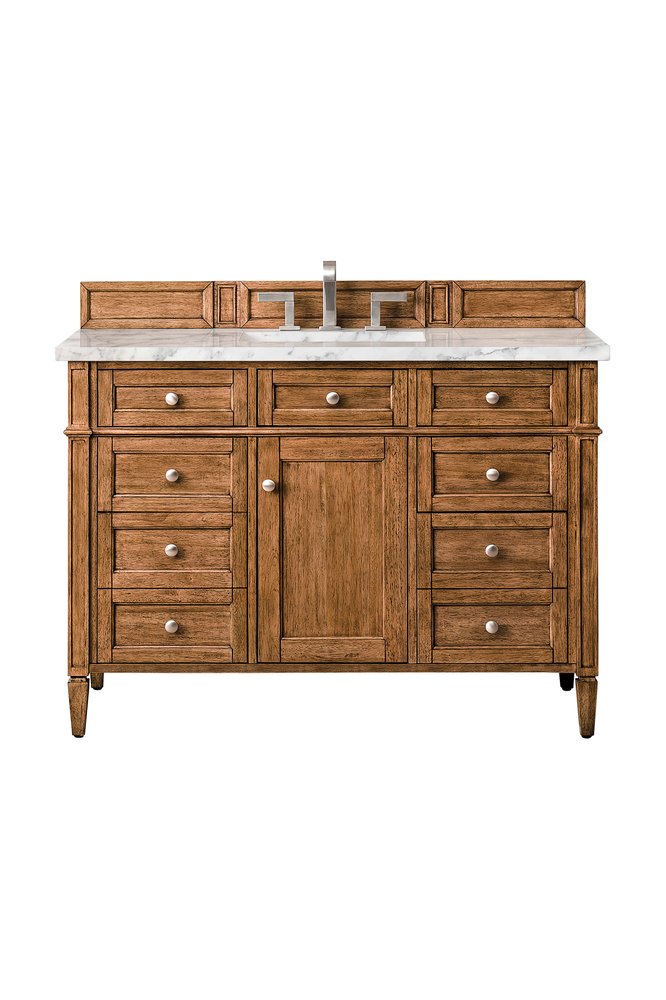 James Martin - Brittany 48" Single Vanity, Saddle Brown w/ 3 CM Carrara Marble Top - 650-V48-SBR-3CAR view 1