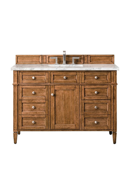 James Martin - Brittany 48" Single Vanity, Saddle Brown w/ 3 CM Carrara Marble Top - 650-V48-SBR-3CAR view 1
