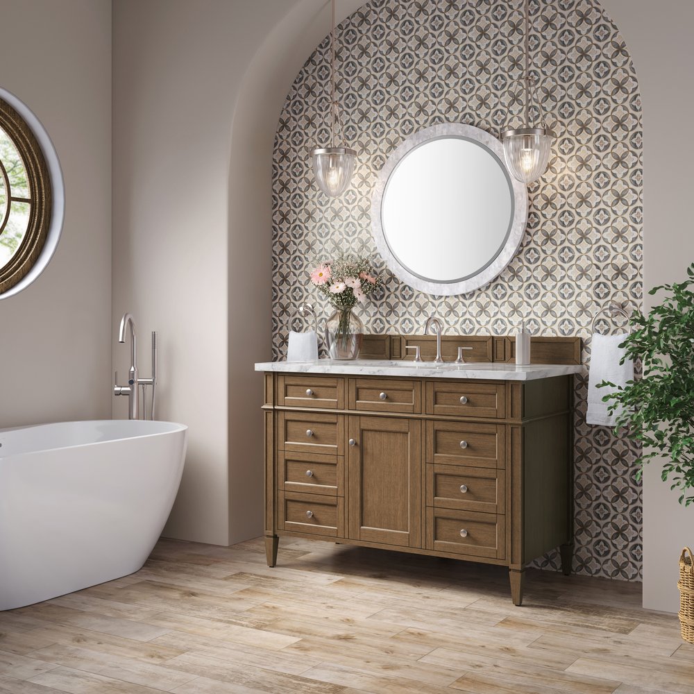 James Martin - Brittany 48" Single Vanity, Saddle Brown w/ 3 CM Carrara Marble Top - 650-V48-SBR-3CAR view 4