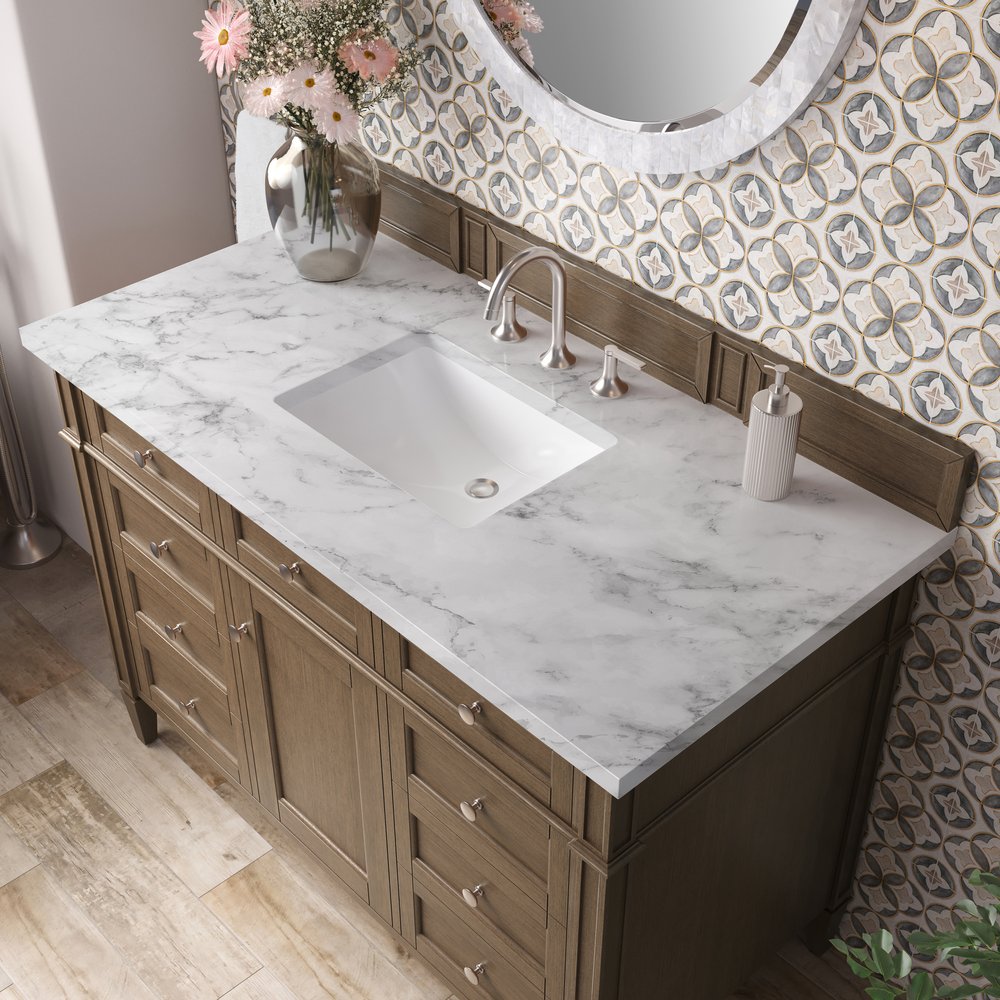 James Martin - Brittany 48" Single Vanity, Saddle Brown w/ 3 CM Carrara Marble Top - 650-V48-SBR-3CAR view 7