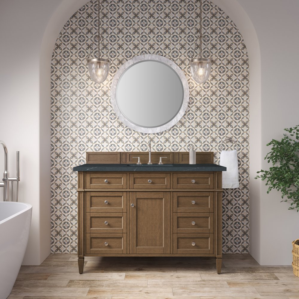 James Martin - Brittany 48" Single Vanity, Saddle Brown w/ 3 CM Charcoal Soapstone Silestone Top - 650-V48-SBR-3CSP view 3