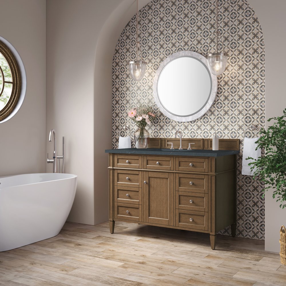 James Martin - Brittany 48" Single Vanity, Saddle Brown w/ 3 CM Charcoal Soapstone Silestone Top - 650-V48-SBR-3CSP view 4