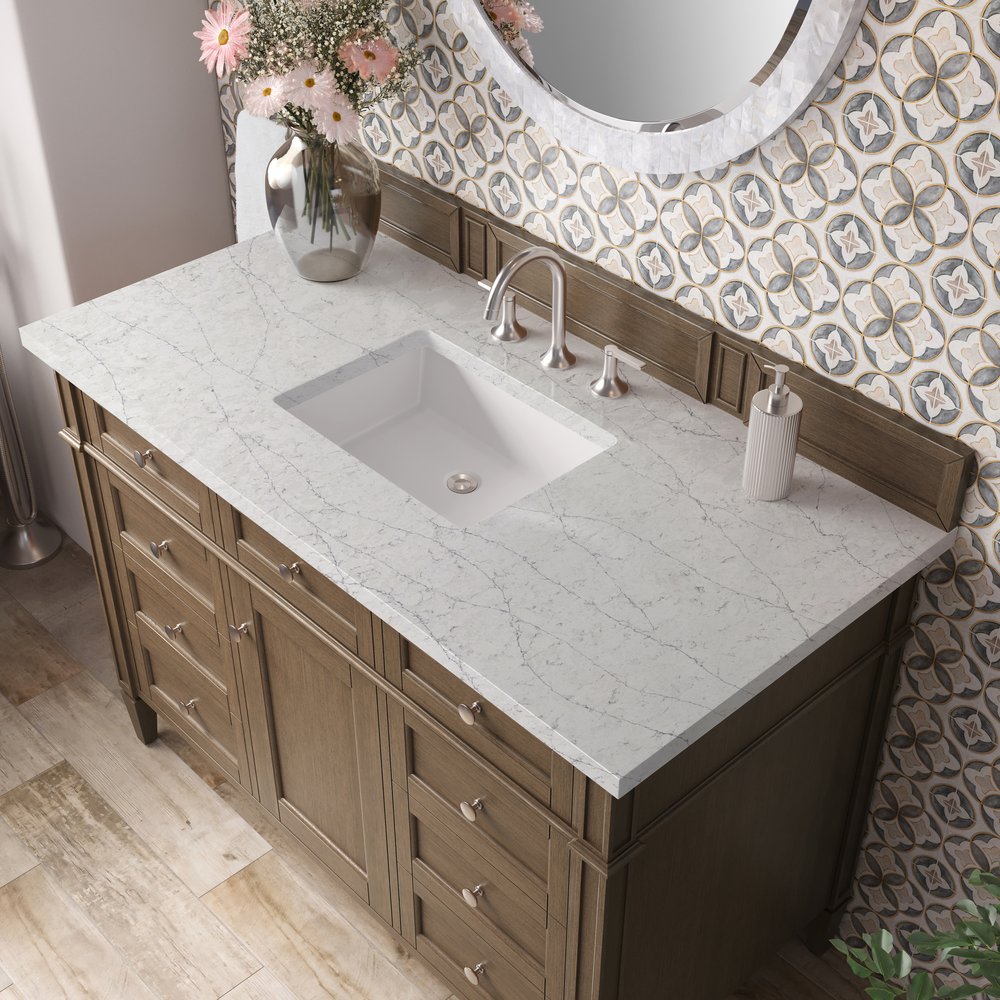James Martin - Brittany 48" Single Vanity, Saddle Brown w/ 3 CM Eternal Jasmine Pearl Silestone Top - 650-V48-SBR-3EJP view 7