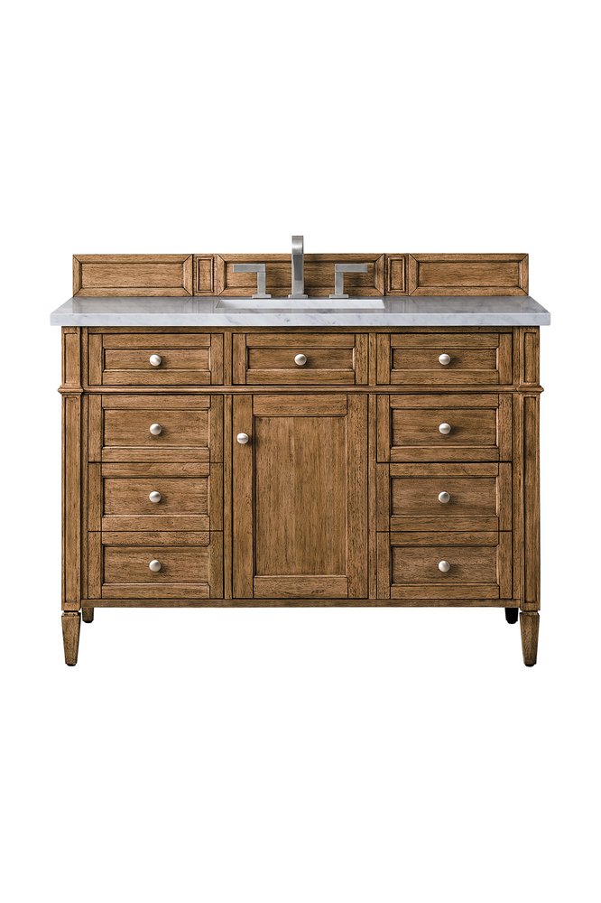 James Martin - Brittany 48" Single Vanity, Saddle Brown w/ 3 CM Eternal Jasmine Pearl Silestone Top w/FreePower Wireless Charger - 650-V48-SBR-FEJP view 1