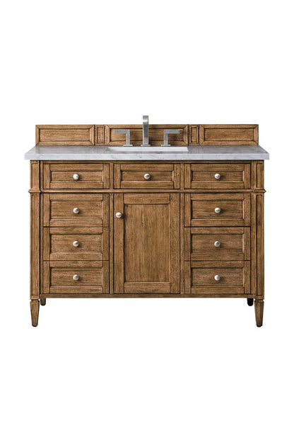 James Martin - Brittany 48" Single Vanity, Saddle Brown w/ 3 CM Eternal Jasmine Pearl Silestone Top w/FreePower Wireless Charger - 650-V48-SBR-FEJP view 1
