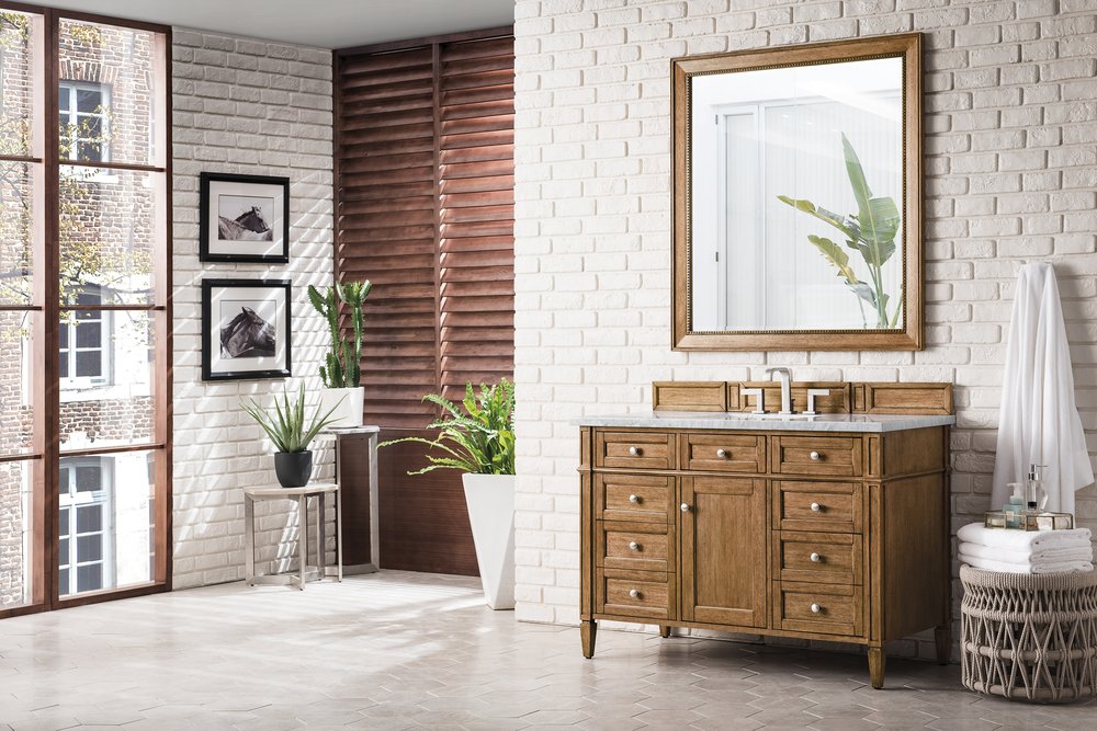 James Martin - Brittany 48" Single Vanity, Saddle Brown w/ 3 CM Eternal Jasmine Pearl Silestone Top w/FreePower Wireless Charger - 650-V48-SBR-FEJP view 5