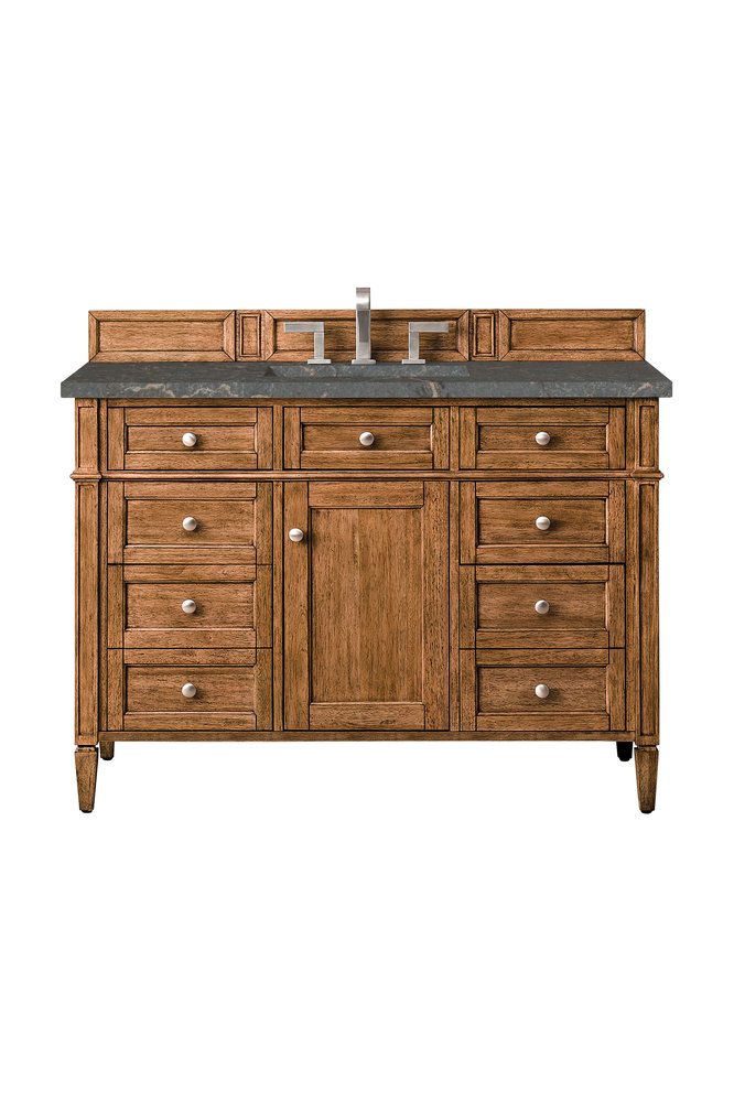 James Martin - Brittany 48" Single Vanity, Saddle Brown w/ 3 CM Parisien Bleu Silestone Top - 650-V48-SBR-3PBL view 1