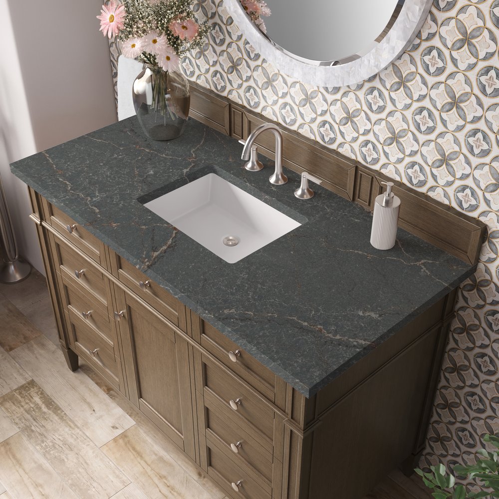 James Martin - Brittany 48" Single Vanity, Saddle Brown w/ 3 CM Parisien Bleu Silestone Top - 650-V48-SBR-3PBL view 7