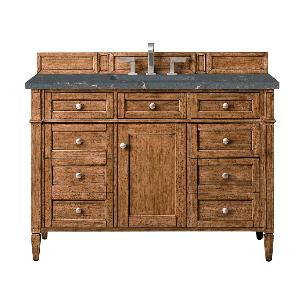 James Martin - Brittany 48" Single Vanity, Saddle Brown w/ 3 CM Parisien Bleu Silestone Top w/FreePower Wireless Charger - 650-V48-SBR-FPBL view 1