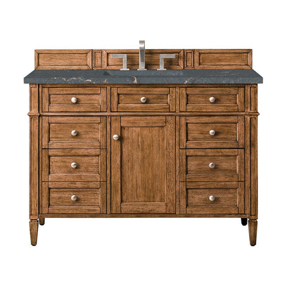 James Martin - Brittany 48" Single Vanity, Saddle Brown w/ 3 CM Parisien Bleu Silestone Top w/FreePower Wireless Charger - 650-V48-SBR-FPBL view 1