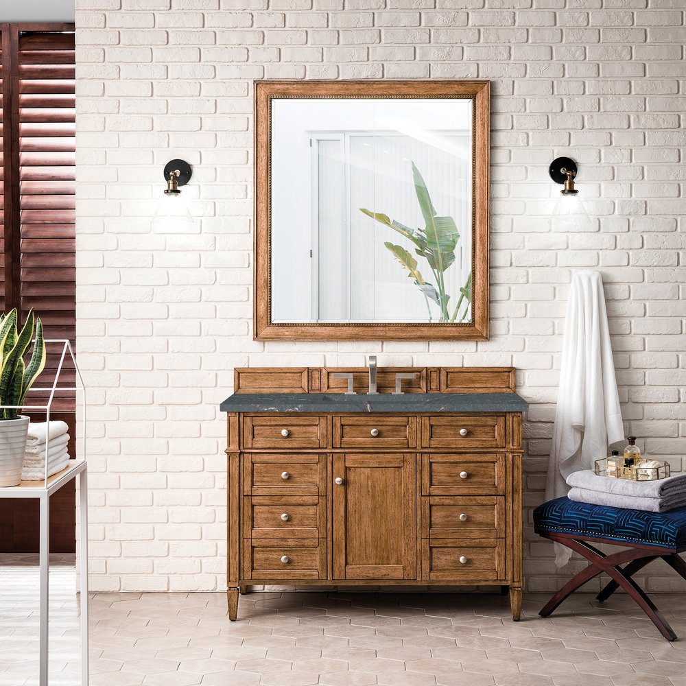 James Martin - Brittany 48" Single Vanity, Saddle Brown w/ 3 CM Parisien Bleu Silestone Top w/FreePower Wireless Charger - 650-V48-SBR-FPBL view 4