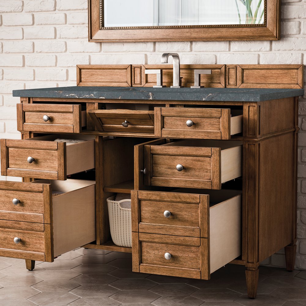 James Martin - Brittany 48" Single Vanity, Saddle Brown w/ 3 CM Parisien Bleu Silestone Top w/FreePower Wireless Charger - 650-V48-SBR-FPBL view 6