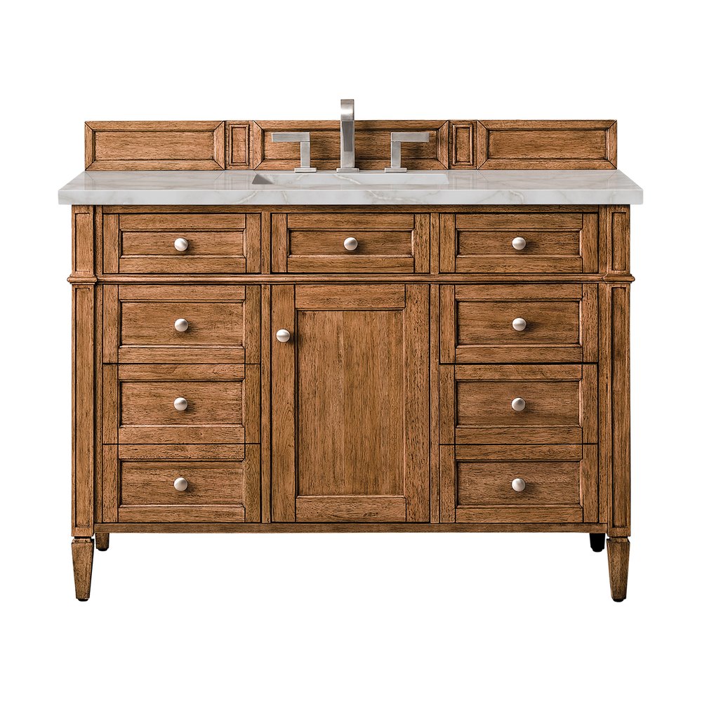 James Martin - Brittany 48" Single Vanity, Saddle Brown w/ 3 CM Victorian Silver Silestone Top w/FreePower Wireless Charger - 650-V48-SBR-FVSL view 1