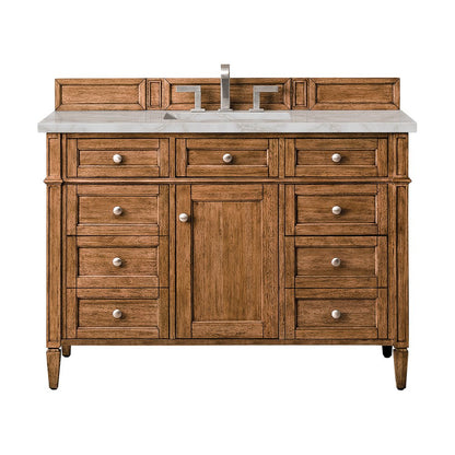 James Martin - Brittany 48" Single Vanity, Saddle Brown w/ 3 CM Victorian Silver Silestone Top w/FreePower Wireless Charger - 650-V48-SBR-FVSL view 1