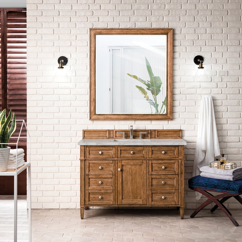 James Martin - Brittany 48" Single Vanity, Saddle Brown w/ 3 CM Victorian Silver Silestone Top w/FreePower Wireless Charger - 650-V48-SBR-FVSL view 4