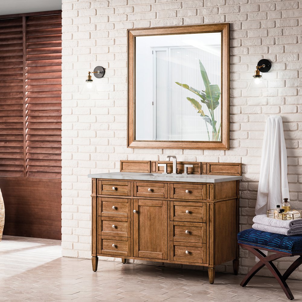 James Martin - Brittany 48" Single Vanity, Saddle Brown w/ 3 CM Victorian Silver Silestone Top w/FreePower Wireless Charger - 650-V48-SBR-FVSL view 5