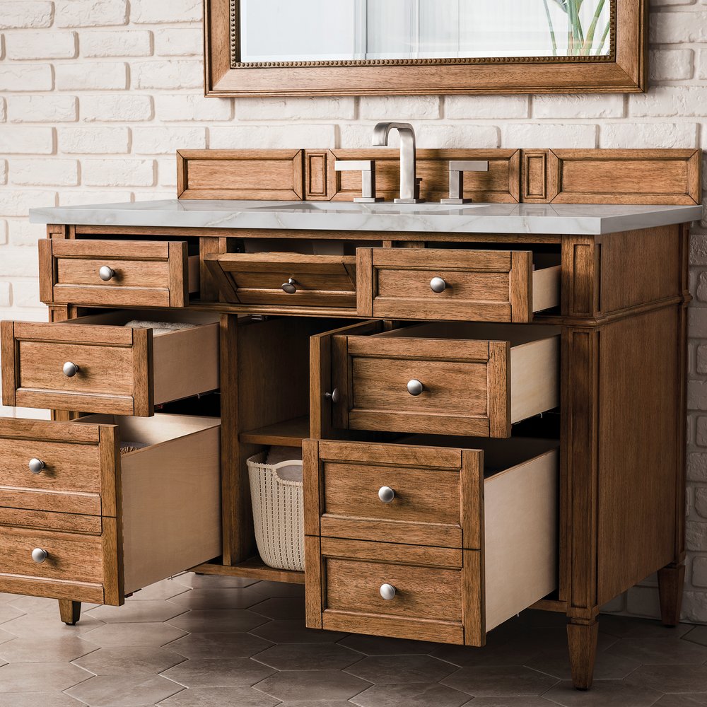 James Martin - Brittany 48" Single Vanity, Saddle Brown w/ 3 CM Victorian Silver Silestone Top w/FreePower Wireless Charger - 650-V48-SBR-FVSL view 6