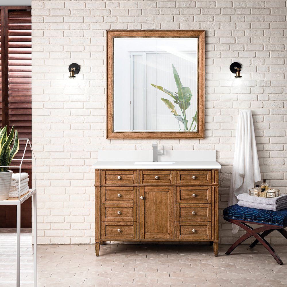 James Martin - Brittany 48" Single Vanity, Saddle Brown w/ Single Hole 3 CM White Zeus Silestone Top & Backsplash - 650-V48-SBR-1WZ view 3