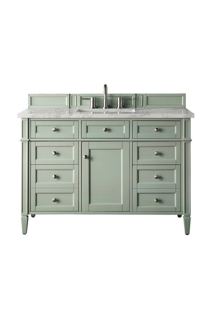 James Martin - Brittany 48" Single Vanity, Sage Green w/ 3 CM Carrara Marble Top - 650-V48-SGR-3CAR view 1