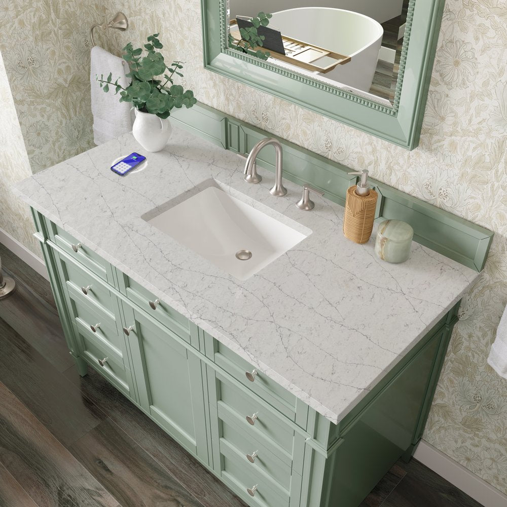 James Martin - Brittany 48" Single Vanity, Sage Green w/ 3 CM Eternal Jasmine Pearl Silestone Top w/FreePower Wireless Charger - 650-V48-SGR-FEJP view 5