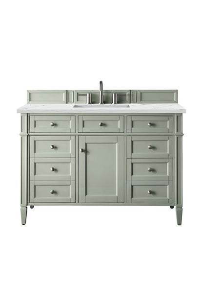 James Martin - Brittany 48" Single Vanity, Sage Green w/ 3 CM Ethereal Noctis Silestone Top w/FreePower Wireless Charger - 650-V48-SGR-FENC view 1