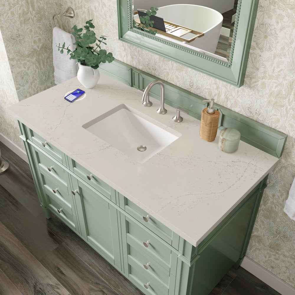 James Martin - Brittany 48" Single Vanity, Sage Green, w/ 3 CM Siberian Silestone Top w/FreePower Wireless Charger - 650-V48-SGR-FSFR view 6