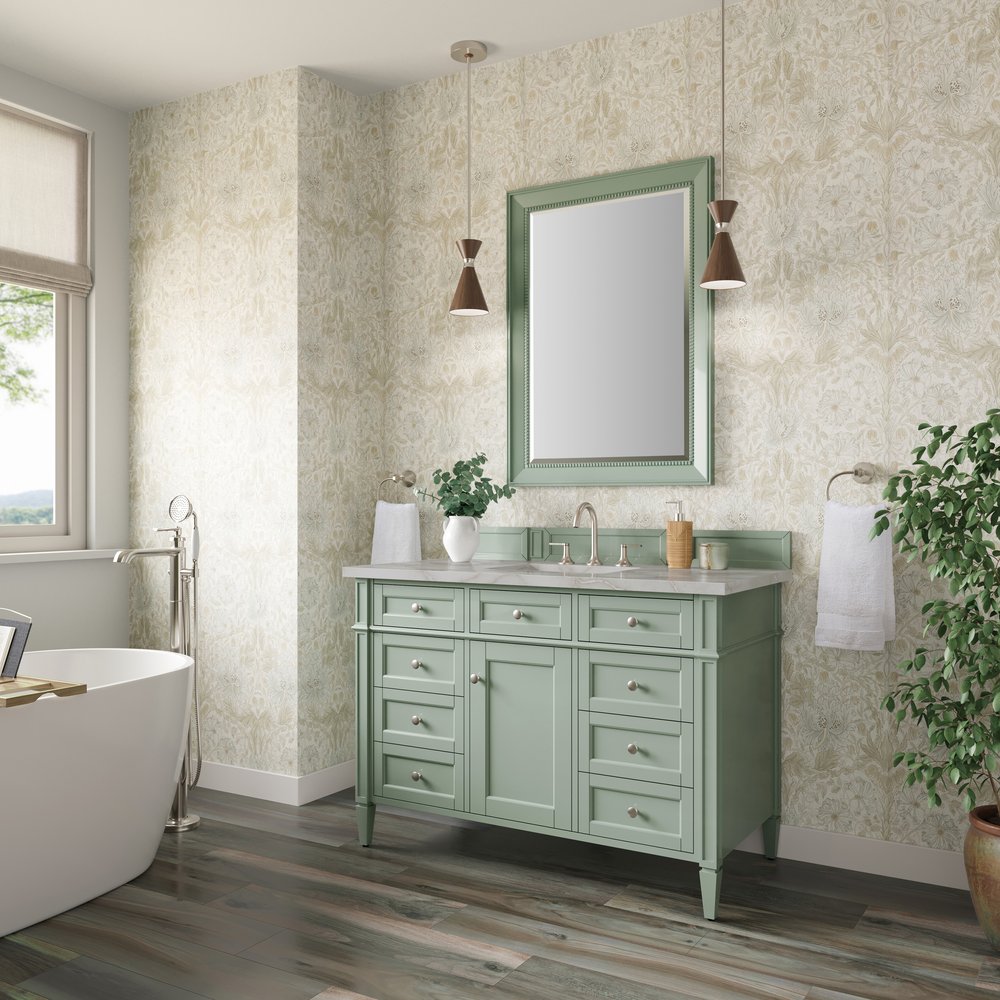 James Martin - Brittany 48" Single Vanity, Sage Green w/ 3 CM Victorian Silver Silestone Top - 650-V48-SGR-3VSL view 4
