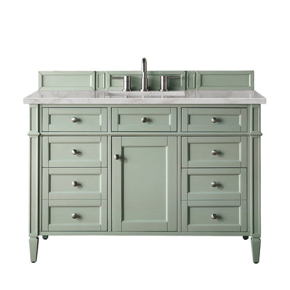 James Martin - Brittany 48" Single Vanity, Sage Green w/ 3 CM Victorian Silver Silestone Top w/FreePower Wireless Charger - 650-V48-SGR-FVSL view 1