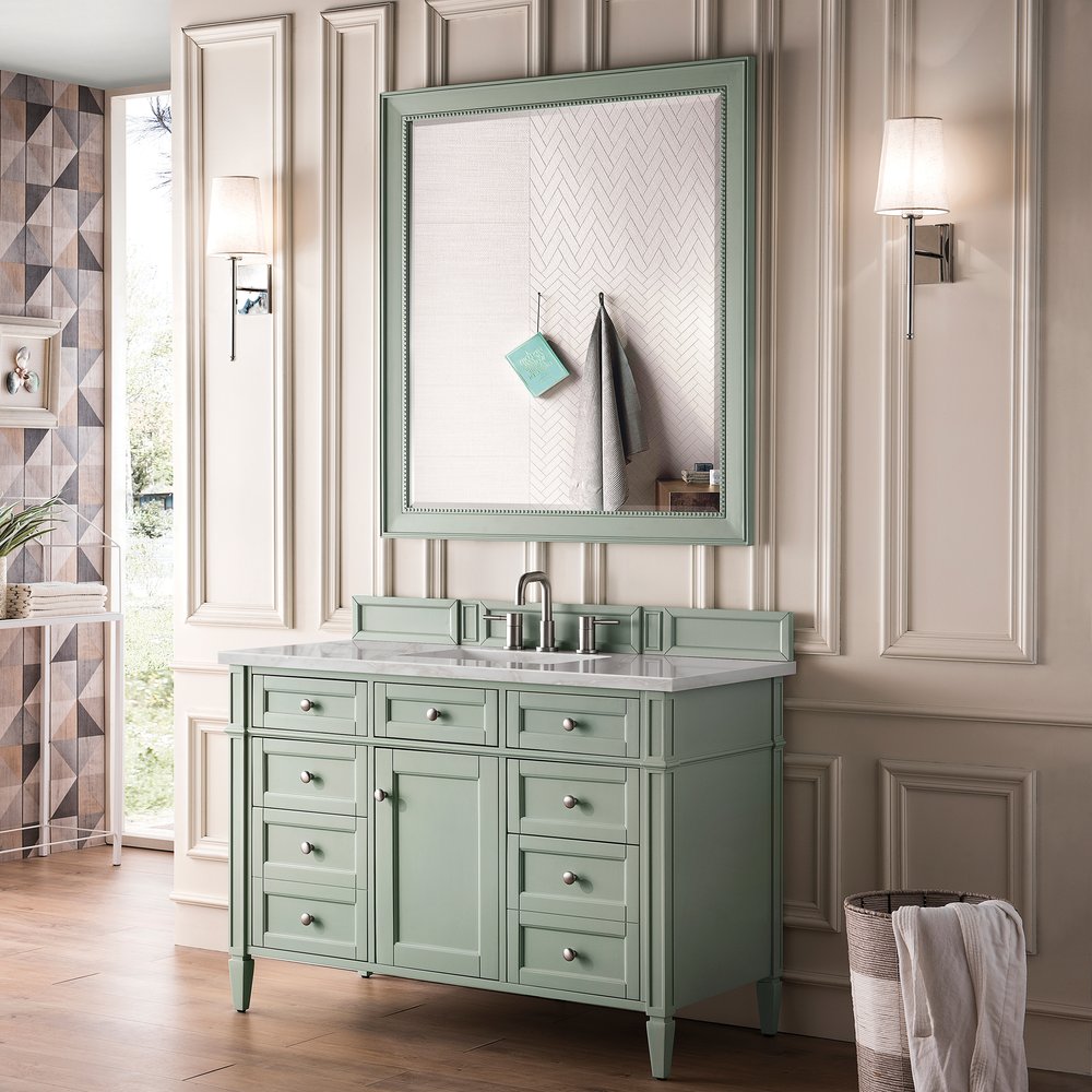 James Martin - Brittany 48" Single Vanity, Sage Green w/ 3 CM Victorian Silver Silestone Top w/FreePower Wireless Charger - 650-V48-SGR-FVSL view 5