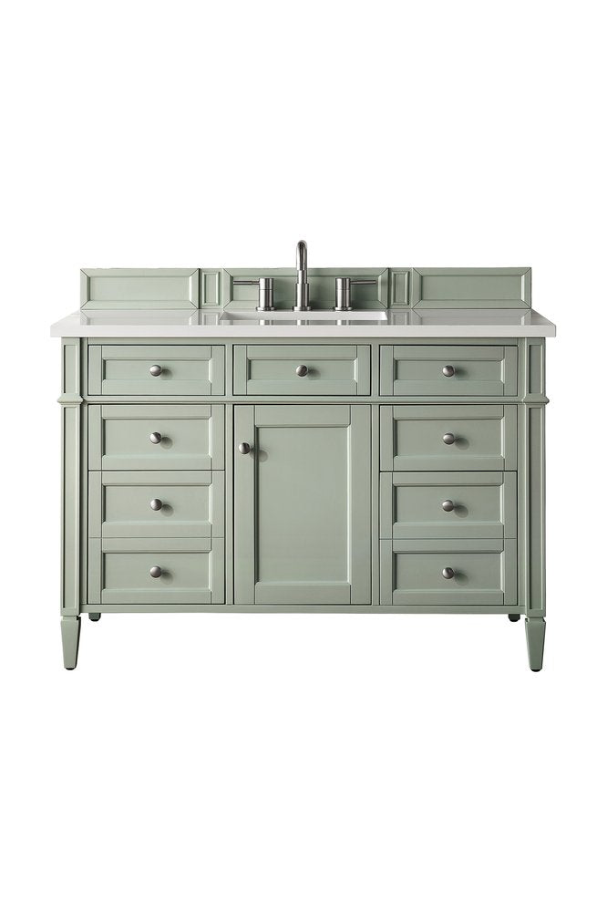 James Martin - Brittany 48" Single Vanity, Sage Green w/ 3 CM White Zeus Silestone Top - 650-V48-SGR-3WZ view 1
