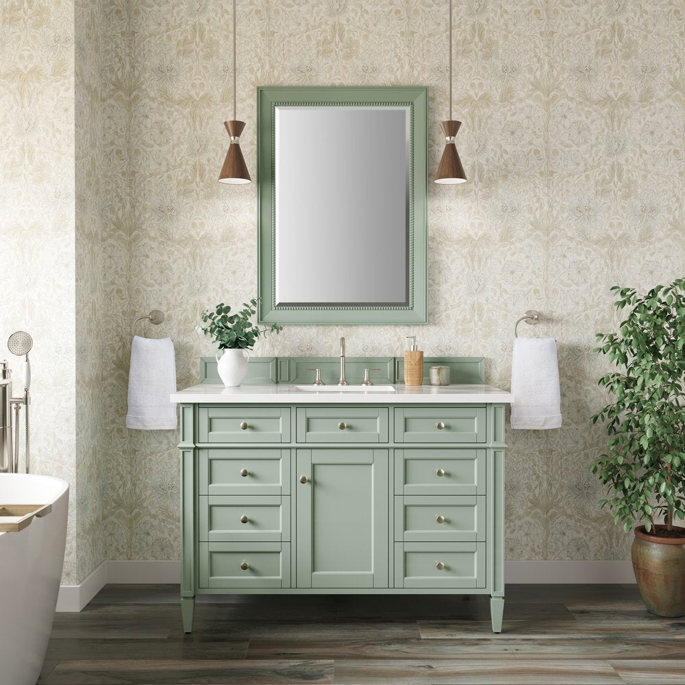 James Martin - Brittany 48" Single Vanity, Sage Green w/ 3 CM White Zeus Silestone Top - 650-V48-SGR-3WZ view 3