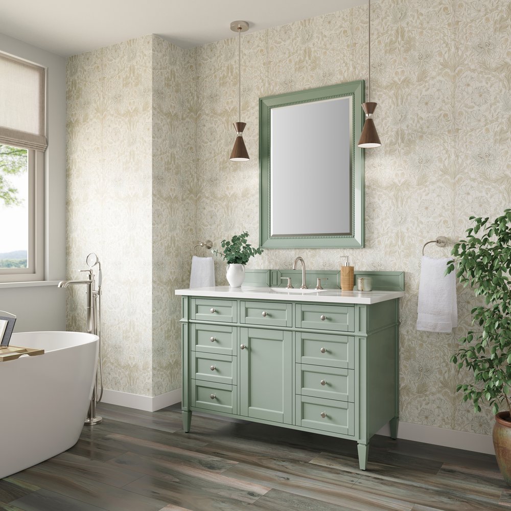 James Martin - Brittany 48" Single Vanity, Sage Green w/ 3 CM White Zeus Silestone Top - 650-V48-SGR-3WZ view 4