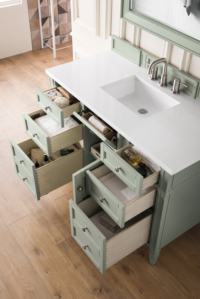 James Martin - Brittany 48" Single Vanity, Sage Green w/ 3 CM White Zeus Silestone Top - 650-V48-SGR-3WZ view 5