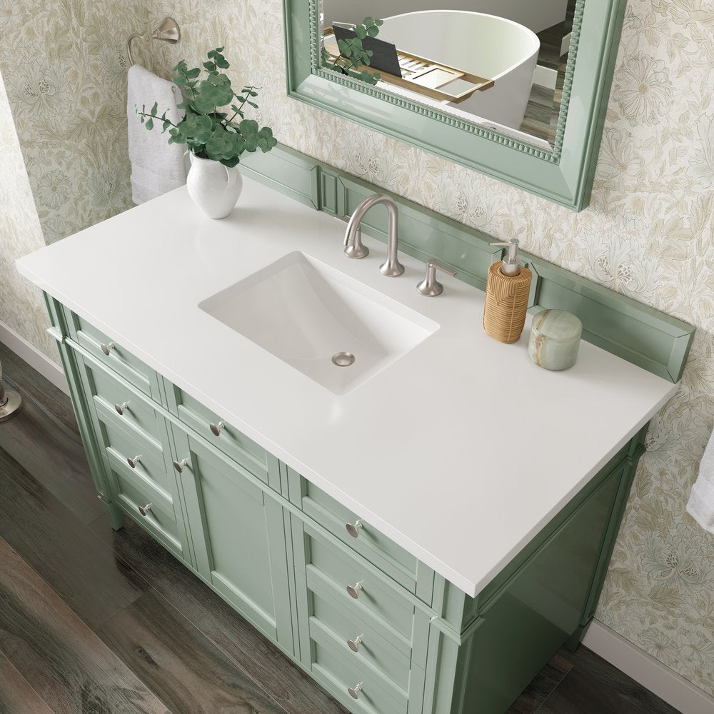 James Martin - Brittany 48" Single Vanity, Sage Green w/ 3 CM White Zeus Silestone Top - 650-V48-SGR-3WZ view 7