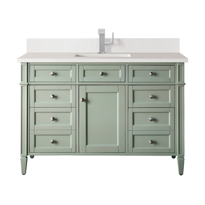 James Martin - Brittany 48" Single Vanity, Sage Green w/ Single Hole 3 CM White Zeus Silestone Top & Backsplash - 650-V48-SGR-1WZ view 1