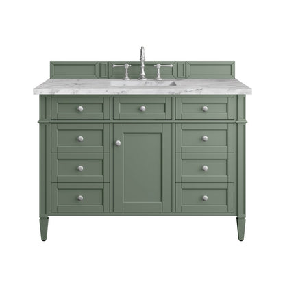 James Martin - Brittany 48" Single Vanity, Smokey Celadon w/ 3 CM Carrara Marble Top - 650-V48-SC-3CAR view 1