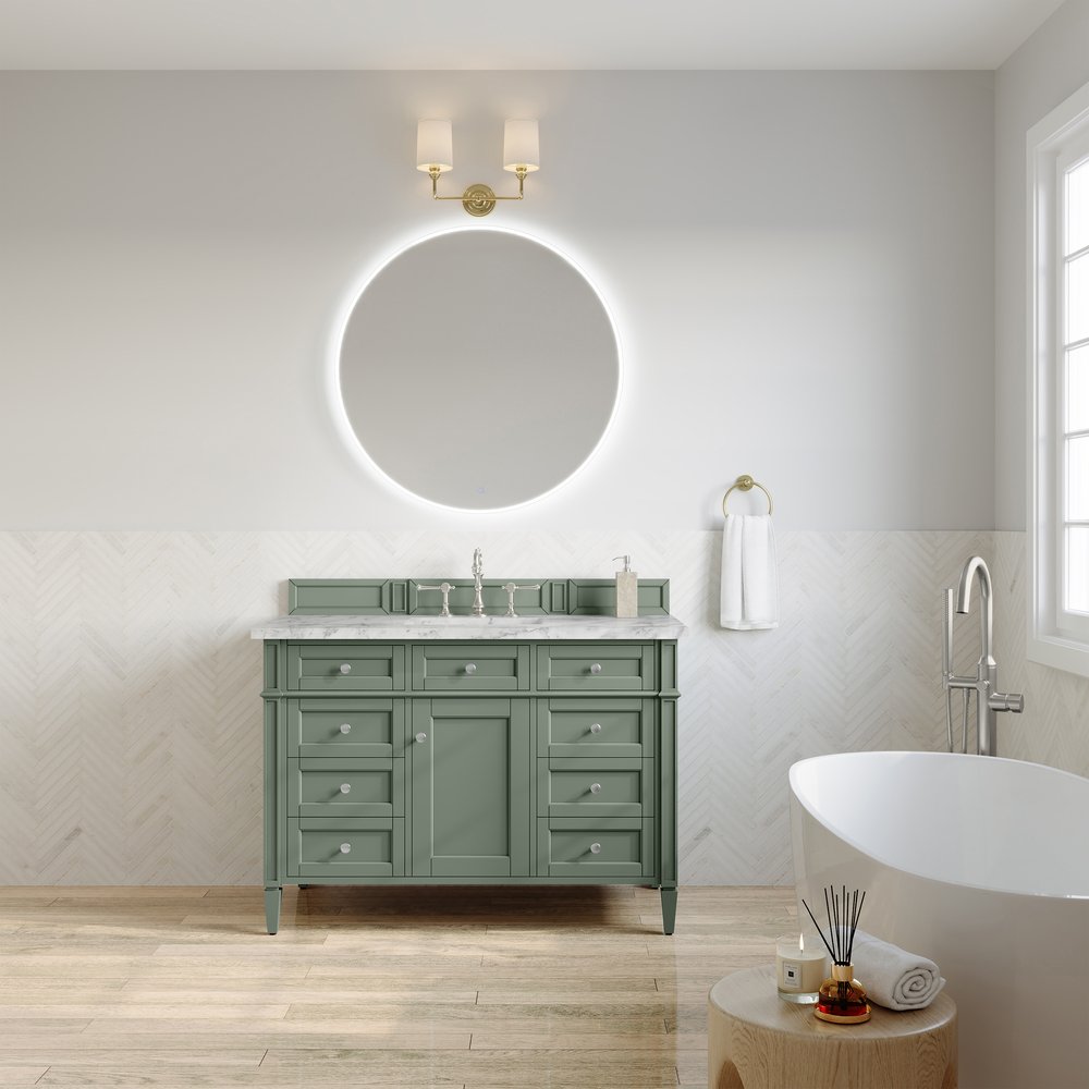 James Martin - Brittany 48" Single Vanity, Smokey Celadon w/ 3 CM Carrara Marble Top - 650-V48-SC-3CAR view 3