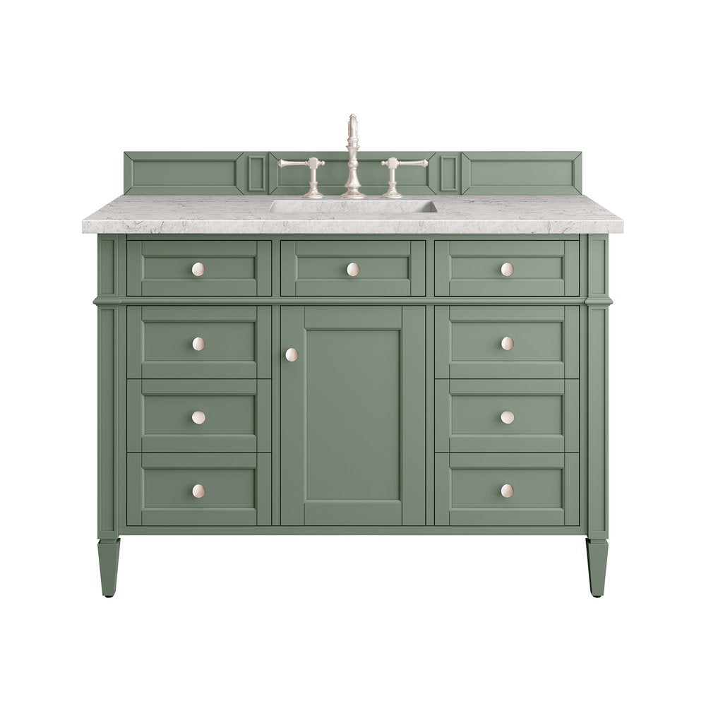 James Martin - Brittany 48" Single Vanity, Smokey Celadon w/ 3 CM Eternal Jasmine Pearl Top w/FreePower Wireless Charger - 650-V48-SC-FEJP view 1