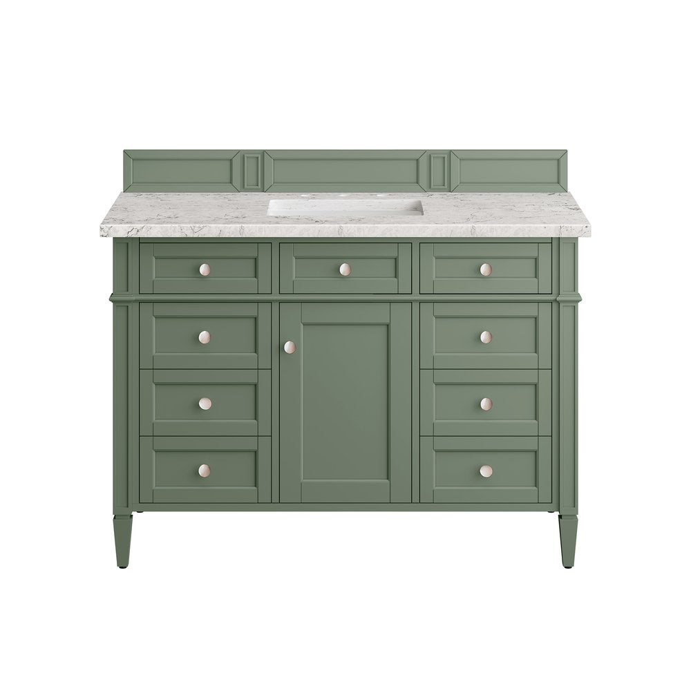 James Martin - Brittany 48" Single Vanity, Smokey Celadon w/ 3 CM Eternal Jasmine Pearl Top w/FreePower Wireless Charger - 650-V48-SC-FEJP view 2