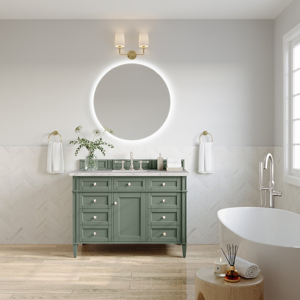 James Martin - Brittany 48" Single Vanity, Smokey Celadon w/ 3 CM Eternal Jasmine Pearl Top w/FreePower Wireless Charger - 650-V48-SC-FEJP view 5
