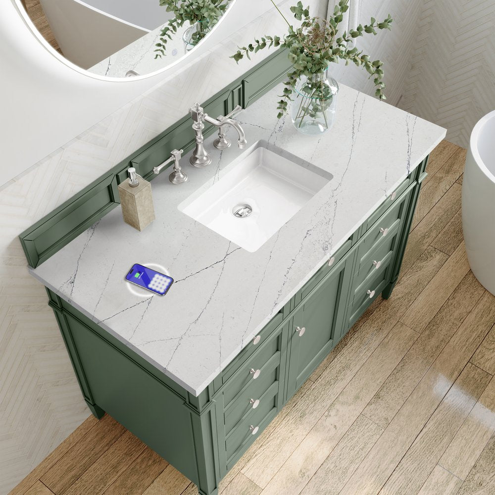 James Martin - Brittany 48" Single Vanity, Smokey Celadon w/ 3 CM Ethereal Noctis Top w/FreePower Wireless Charger - 650-V48-SC-FENC view 8