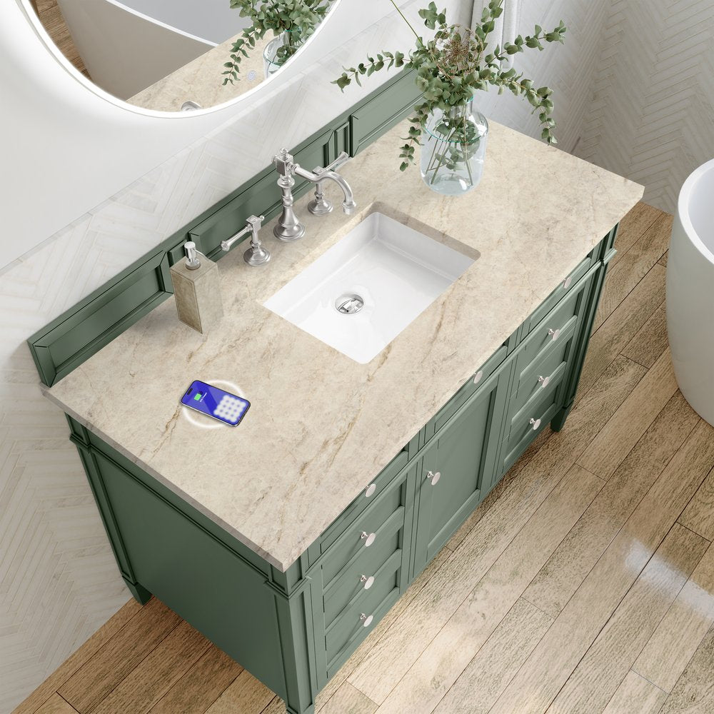 James Martin - Brittany 48" Single Vanity, Smokey Celadon, w/ 3 CM Tajnar Eclos Top w/FreePower Wireless Charger - 650-V48-SC-FTJR view 6