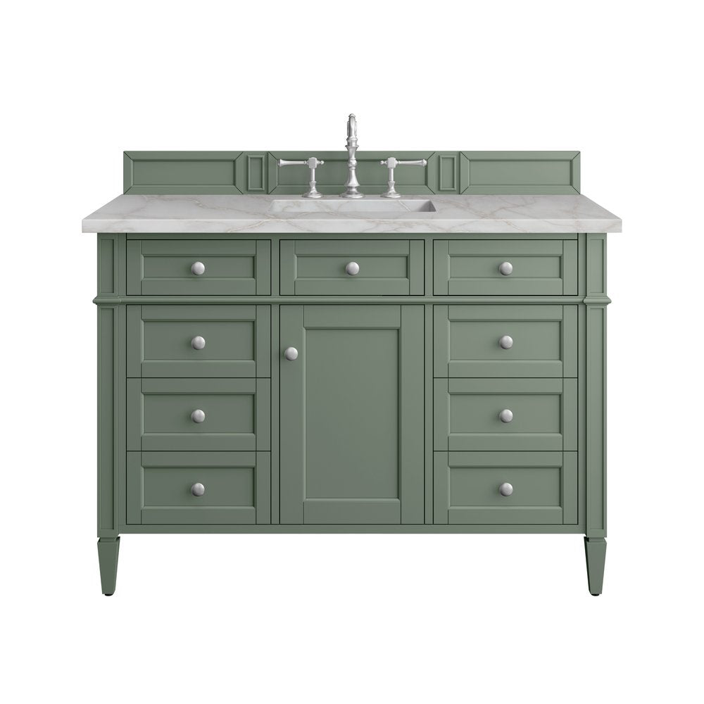 James Martin - Brittany 48" Single Vanity, Smokey Celadon w/ 3 CM Victorian Silver Top w/FreePower Wireless Charger - 650-V48-SC-FVSL view 1