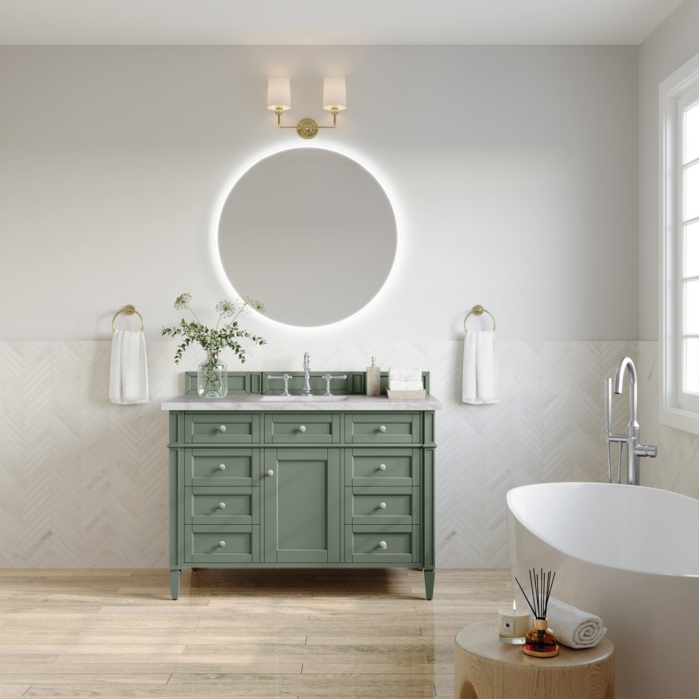 James Martin - Brittany 48" Single Vanity, Smokey Celadon w/ 3 CM Victorian Silver Top w/FreePower Wireless Charger - 650-V48-SC-FVSL view 4